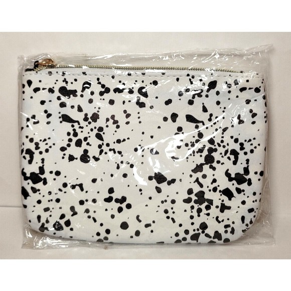 Mollie Jacobs White and Black Splattered Zipper Cosmetic Pouch 7'wx5"h NWT - Picture 2 of 2